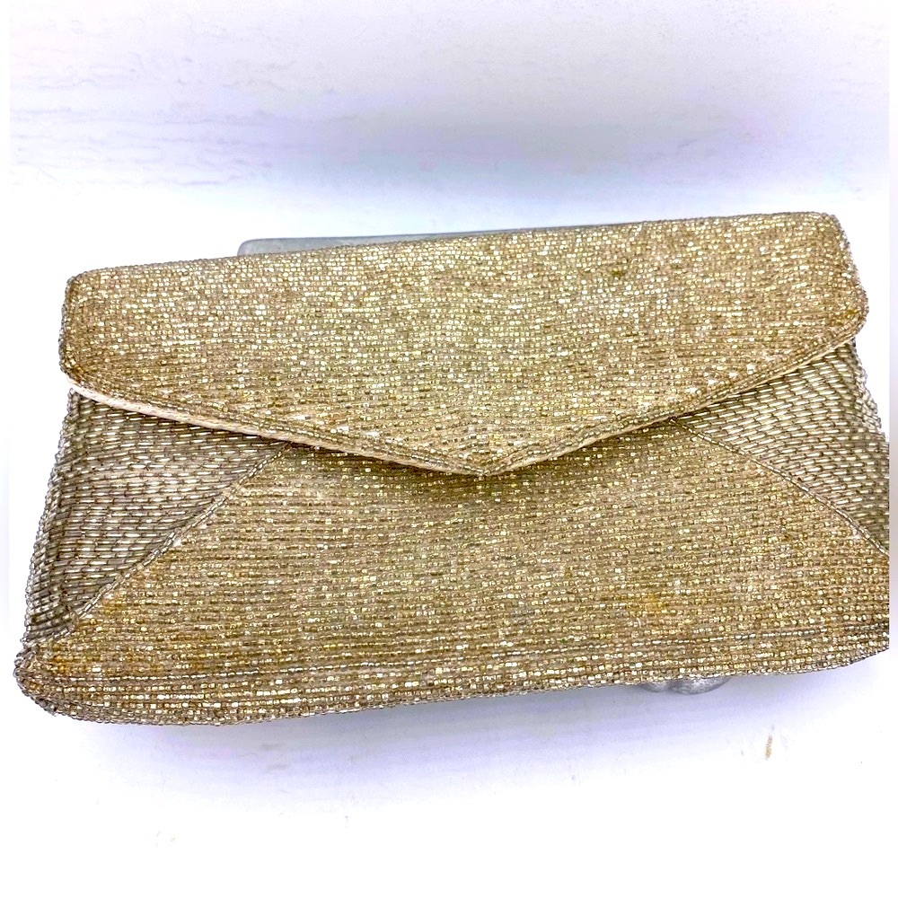 Vintage DELILL Elegant Gold/ Champagne Beaded Clutch Handbag Handmade In China